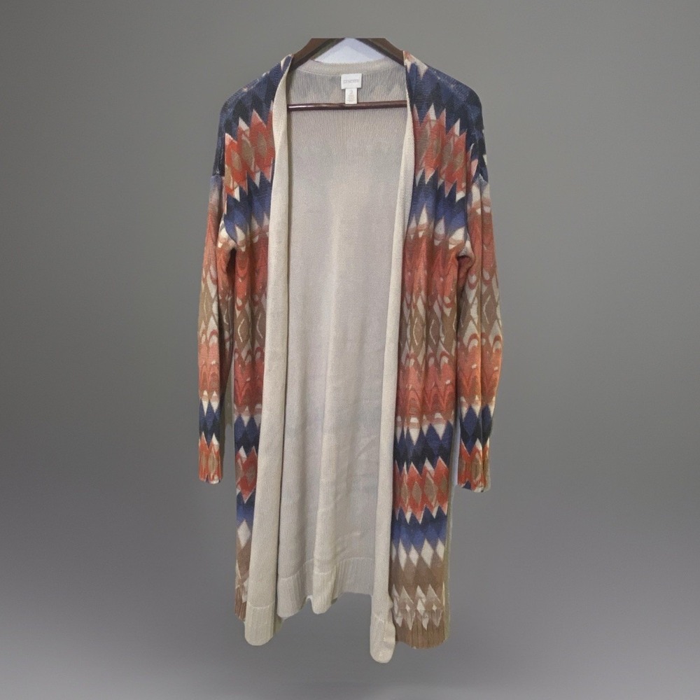 Chico's Cardigan Aztec Print Freya Southwestern Sweater Women's SZ 2 Multicolor*